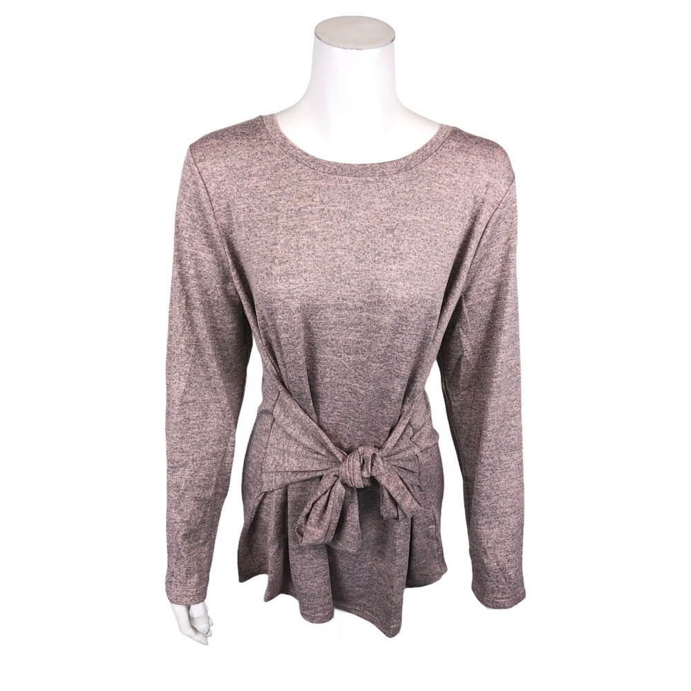 Studio by Denim & Co. Regular Brushed Heathered Tie Front Tunic Mauve Large Size